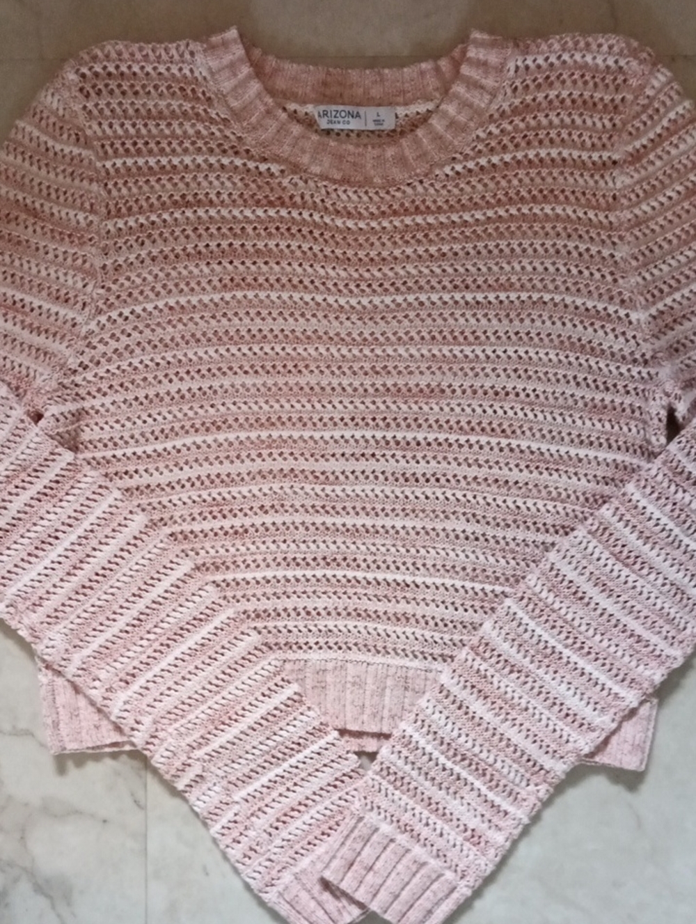 Arizona Jean Company Pink Open-Weave Crewneck Sweater